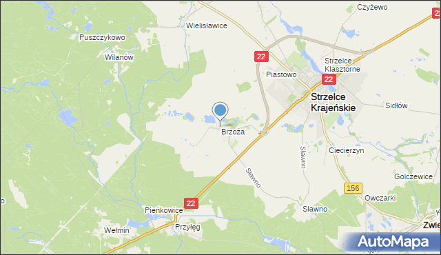 mapa Brzoza, Brzoza gmina Strzelce Krajeńskie na mapie Targeo